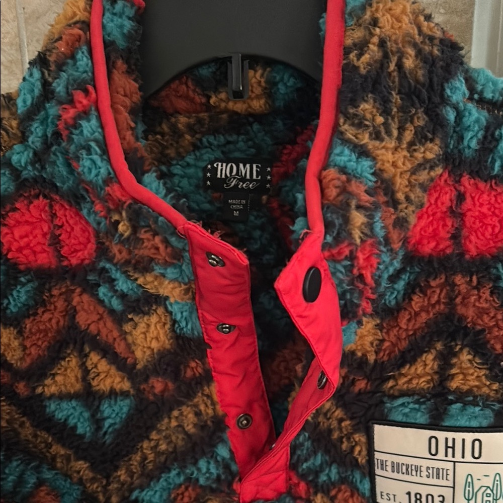 Vibrant Red and Blue Oversized Polo Sweatshirt - Picture 3 of 5